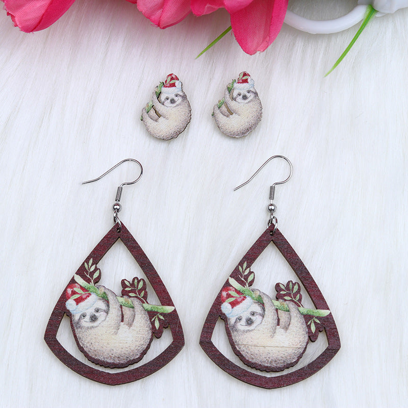 Lips al por mayor de los labios de la mariposa perezosa forma de caída de agua Pendientes de madera